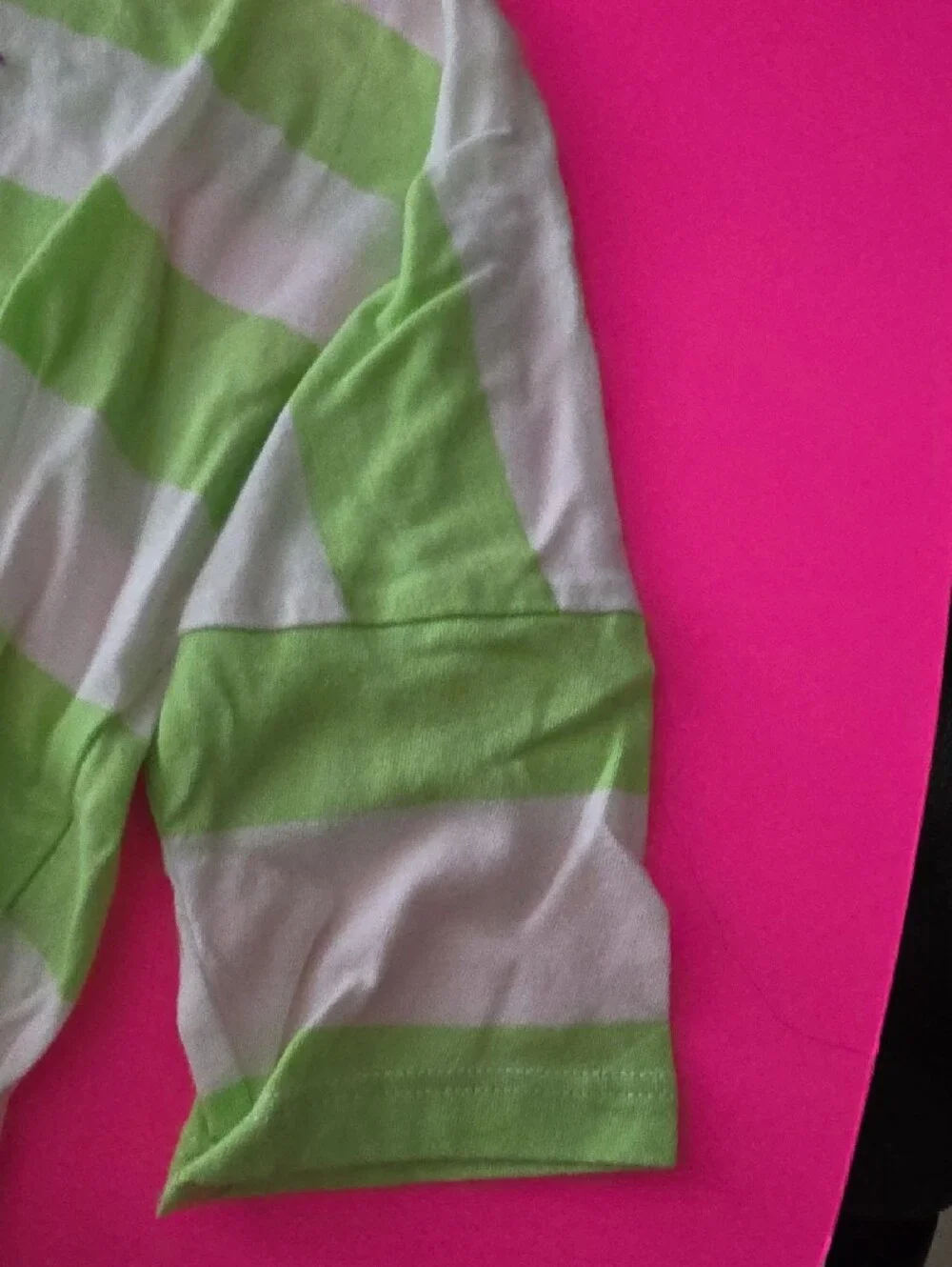 Ralph Lauren Lime Green and White Striped Girls Tee with Purple Pony